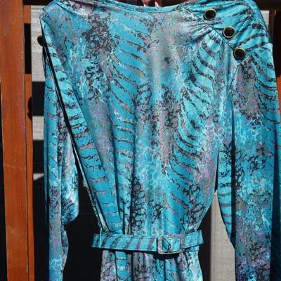 1970's TEAL FORMAL DRESS LG.