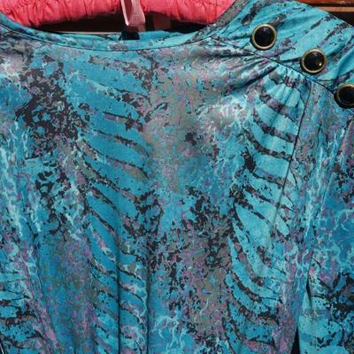 1970's TEAL FORMAL DRESS LG.