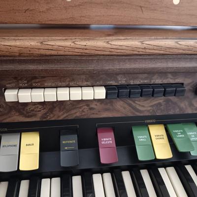 HAMMOND ORGAN WITH ALL THE BELLS AND WHISTLES, PIANO LIGHT AND A BENCH PLUS A LOT OF SHEET MUSIC