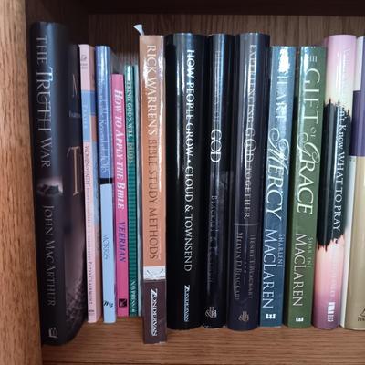 WOODEN ADJUSTABLE BOOKSHELF WITH SPIRITUAL BOOKS