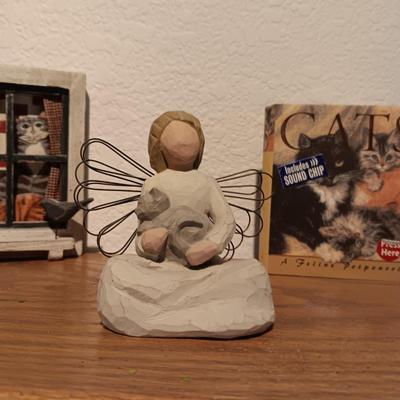 3 CERAMIC CATS, WILLOW TREE HOLDING A CAT AND MORE