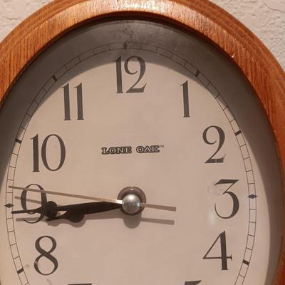 OVAL WOODEN FRAMED WALL CLOCK, 3 GLASS STEMMED CANDLE HOLDERS, GLASS ROSE BOWL AND TRINKET BOX