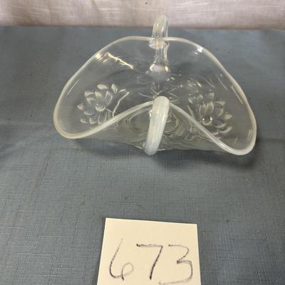 Vintage Waterlily and Cattail Opalescent Glass Bonbon Dish