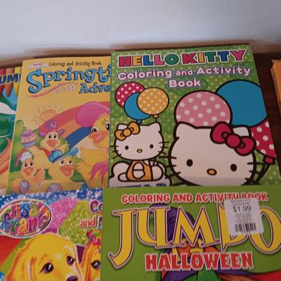 CHALK, COLORED PENCILS, MARKERS AND COLORING BOOKS