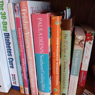 COOK BOOKS AND 3 RING BINDERS FULL OF RECIPES