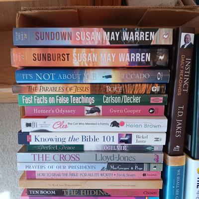 WOODEN BOOKSHELF WITH SOME BOOKS ON RELIGION