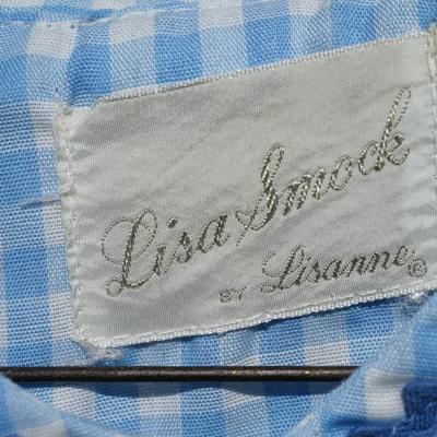 VINTAGE BLUE GINHAM SMOCK DRESS WITH EMBROIDERY