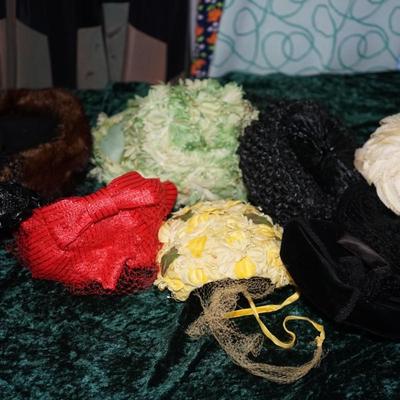 GROUPING OF NINE VINTAGE HATS OF VARIOUS STYLES INCLUDING TWO MINK