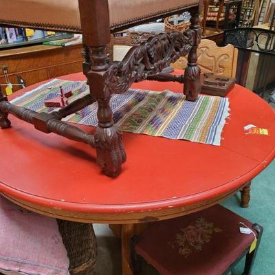 Red round table has additional leaf $35