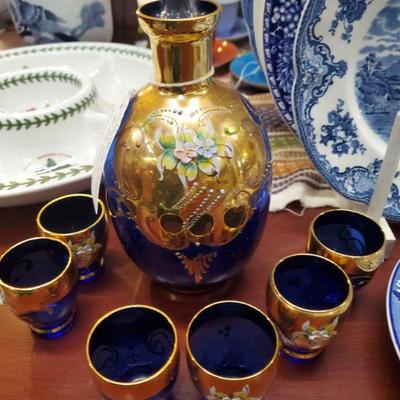 Glassware Blue Bohemian decanter and glasses