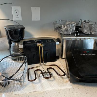 Farberware deep fryer with baskets, George Foreman grill and coffee maker