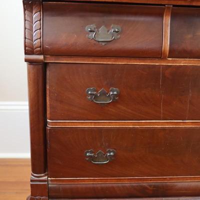 Antique Carved Walnut Marble Top Dresser with Mirror