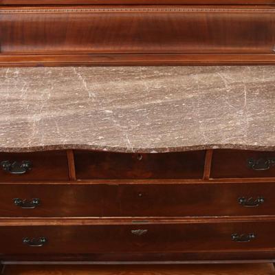 Antique Carved Walnut Marble Top Dresser with Mirror