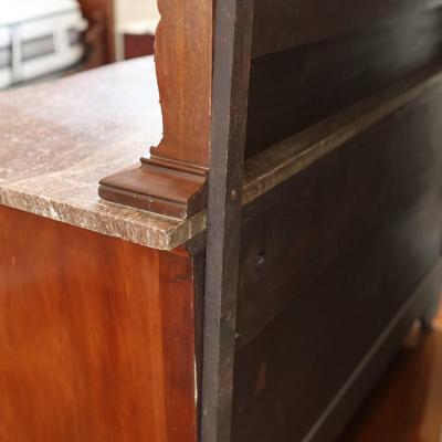 Antique Carved Walnut Marble Top Dresser with Mirror