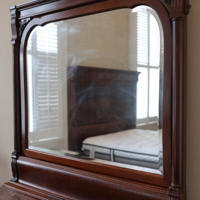 Antique Carved Walnut Marble Top Dresser with Mirror