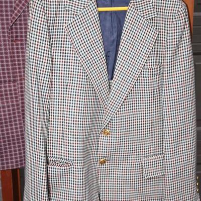 1970's VINTAGE PLAID MENS SUIT JACKETS. POLYESTER BLEND