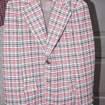 1970's VINTAGE PLAID MENS SUIT JACKETS. POLYESTER BLEND