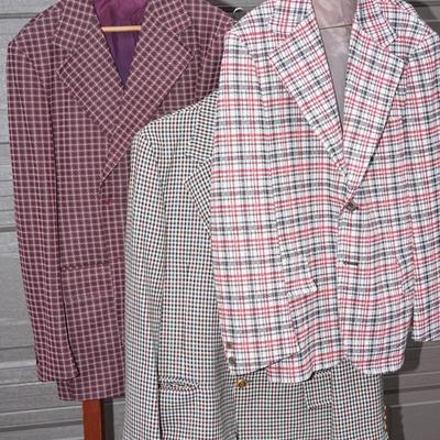 1970's VINTAGE PLAID MENS SUIT JACKETS. POLYESTER BLEND