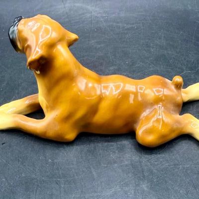 Vintage Mortens Studio Ceramic Reclining Boxer Dog - Lying Prone