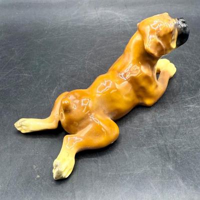 Vintage Mortens Studio Ceramic Reclining Boxer Dog - Lying Prone