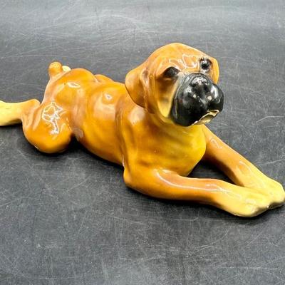 Vintage Mortens Studio Ceramic Reclining Boxer Dog - Lying Prone