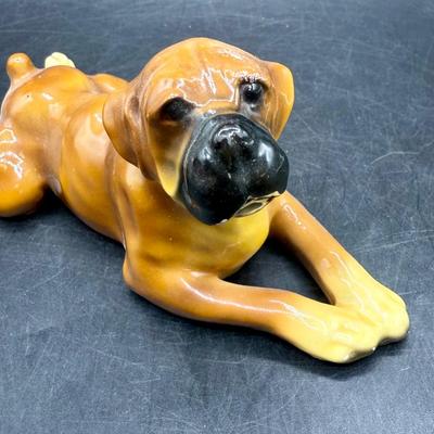 Sale Photo Thumbnail #384: Mortens Studio Reclining Boxer Dog, Antique Boxer Dog Figurine, Good condition.