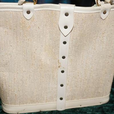 VINTAGE LADIES' HANDBAG FABRIC WITH JEWELED LADY BUG AND TOTE NEEDLEWORK LADY BUGS