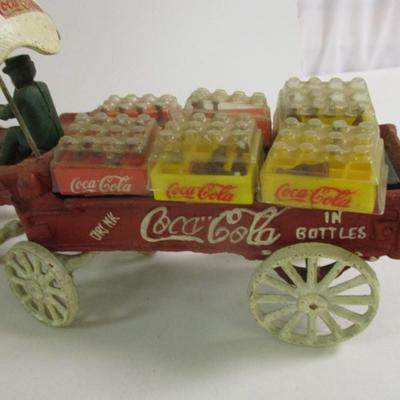 Vintage Cast Iron Horse Drawn Coca Cola Wagon With Cases & Bottles
