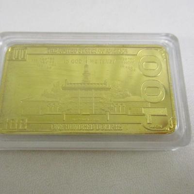 MAGA Donald Trump Gold Foil Bullion $100 Dollar Bill Bar 24kt & Variety Of Home Decor Storage Boxes Lantern Lamps Plate Holder 1966...