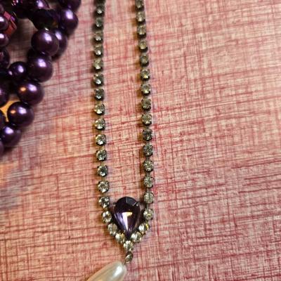 Rhinestone purple stone & pearl Set