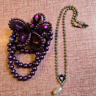 Rhinestone purple stone & pearl Set