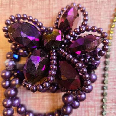 Rhinestone purple stone & pearl Set