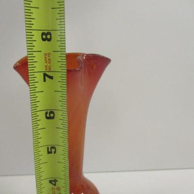 Hand Blown Orange & White Swirl Murano Style Vase Approx 7 1/2" Tall #2