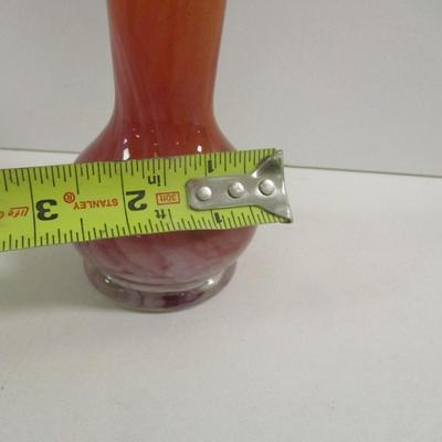 Hand Blown Orange & White Swirl Murano Style Vase Approx 7 1/2" Tall #2