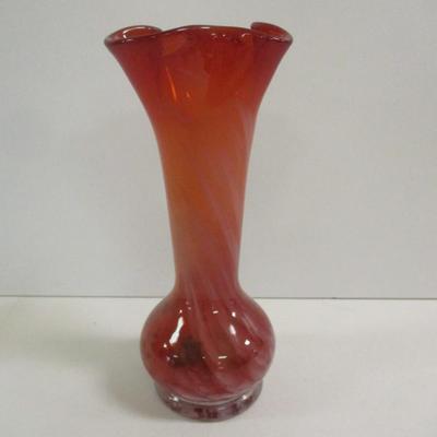 Hand Blown Orange & White Swirl Murano Style Vase Approx 7 1/2" Tall #2