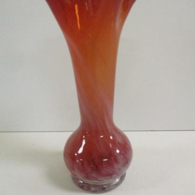 Hand Blown Orange & White Swirl Murano Style Vase Approx 7 1/2" Tall #2