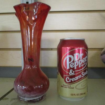 Hand Blown Orange & White Swirl Murano Style Vase Approx 7 1/2" Tall #2