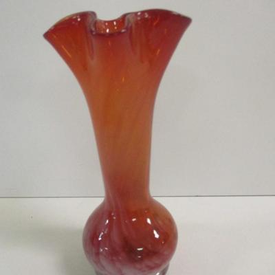 Hand Blown Orange & White Swirl Murano Style Vase Approx 7 1/2" Tall #2
