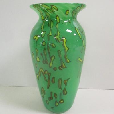 Hand Blown Signed & Numbered 4/2000 Green Glass Vase Approx 10" Tall #3