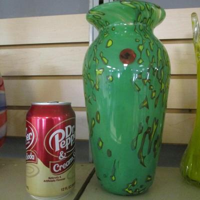 Hand Blown Signed & Numbered 4/2000 Green Glass Vase Approx 10" Tall #3