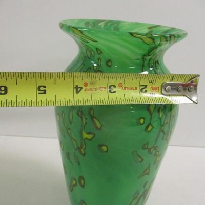 Hand Blown Signed & Numbered 4/2000 Green Glass Vase Approx 10" Tall #3