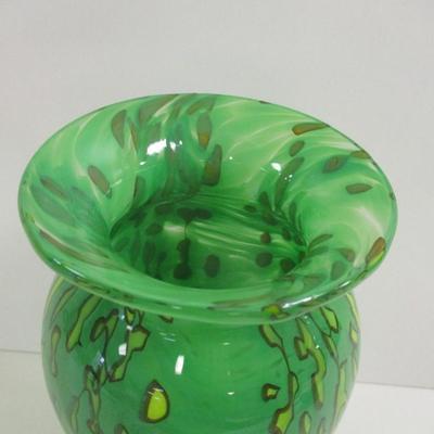 Hand Blown Signed & Numbered 4/2000 Green Glass Vase Approx 10" Tall #3