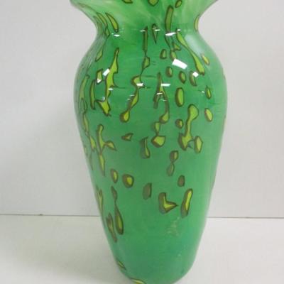 Hand Blown Signed & Numbered 4/2000 Green Glass Vase Approx 10" Tall #3