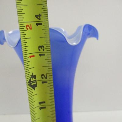 Lavorazione Arte Murano Vase Made In Italy Blue Ruffled Edge Hand Blown Approx 13 3/4" Tall #5