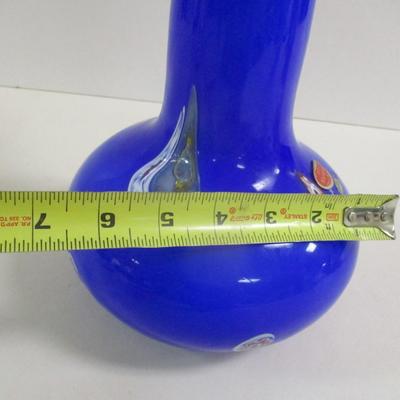 Lavorazione Arte Murano Vase Made In Italy Blue Ruffled Edge Hand Blown Approx 13 3/4" Tall #5