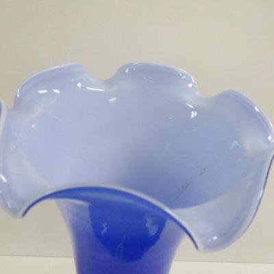 Lavorazione Arte Murano Vase Made In Italy Blue Ruffled Edge Hand Blown Approx 13 3/4" Tall #5