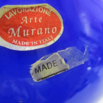 Lavorazione Arte Murano Vase Made In Italy Blue Ruffled Edge Hand Blown Approx 13 3/4" Tall #5
