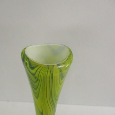 Hand Blown Blue & Green Swirl Vase Approx 16" Tall #6
