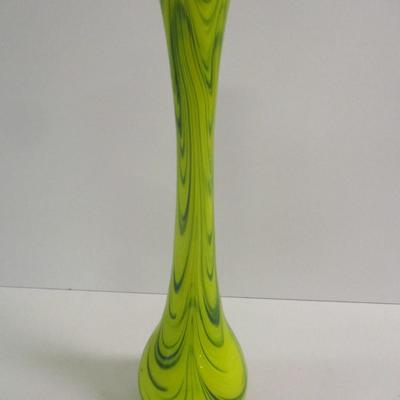 Hand Blown Blue & Green Swirl Vase Approx 16" Tall #6