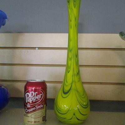 Hand Blown Blue & Green Swirl Vase Approx 16" Tall #6